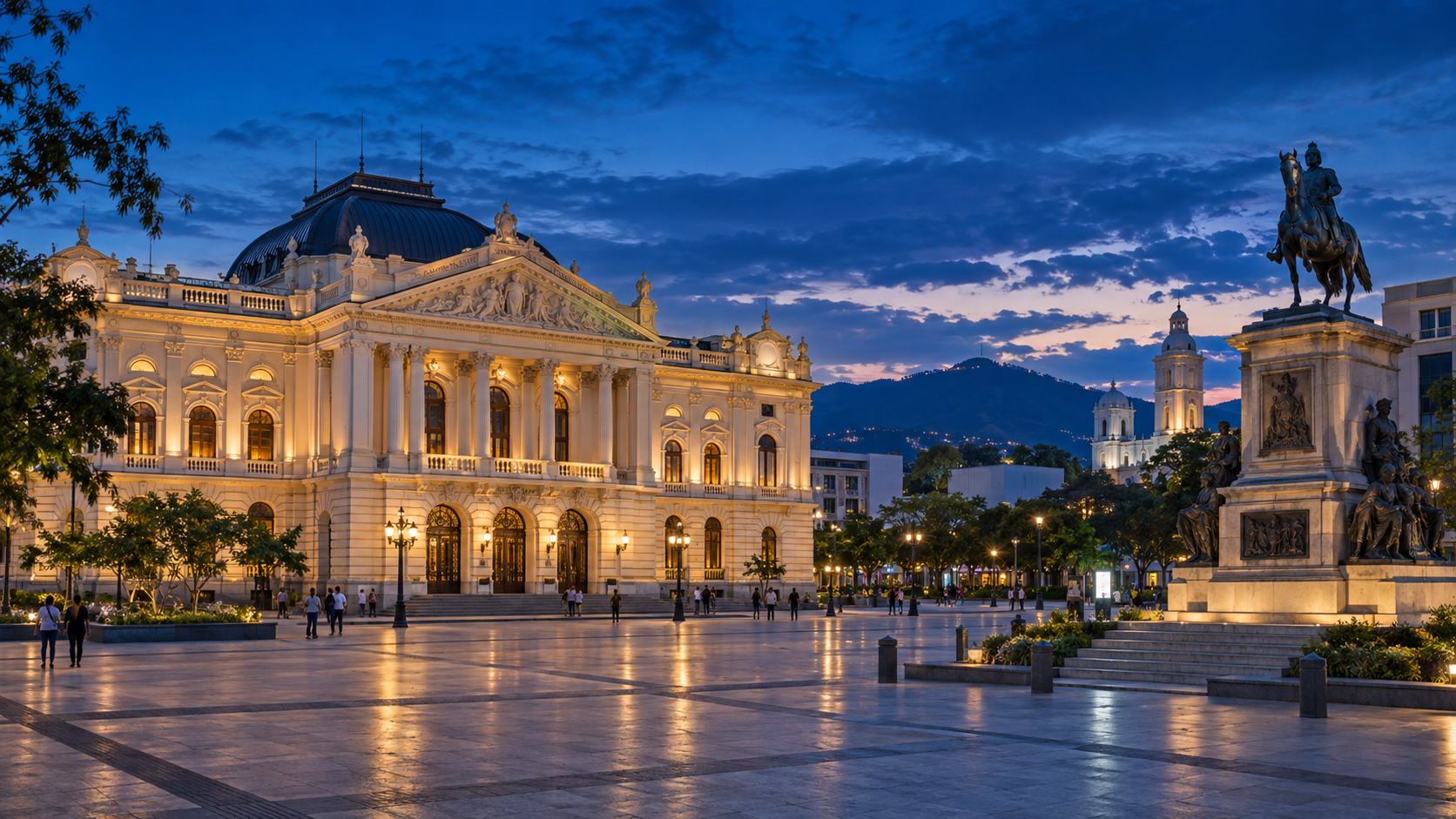 Teatro Nacional, San Salvador, El Salvador. Paisaje generado ilustrativo.