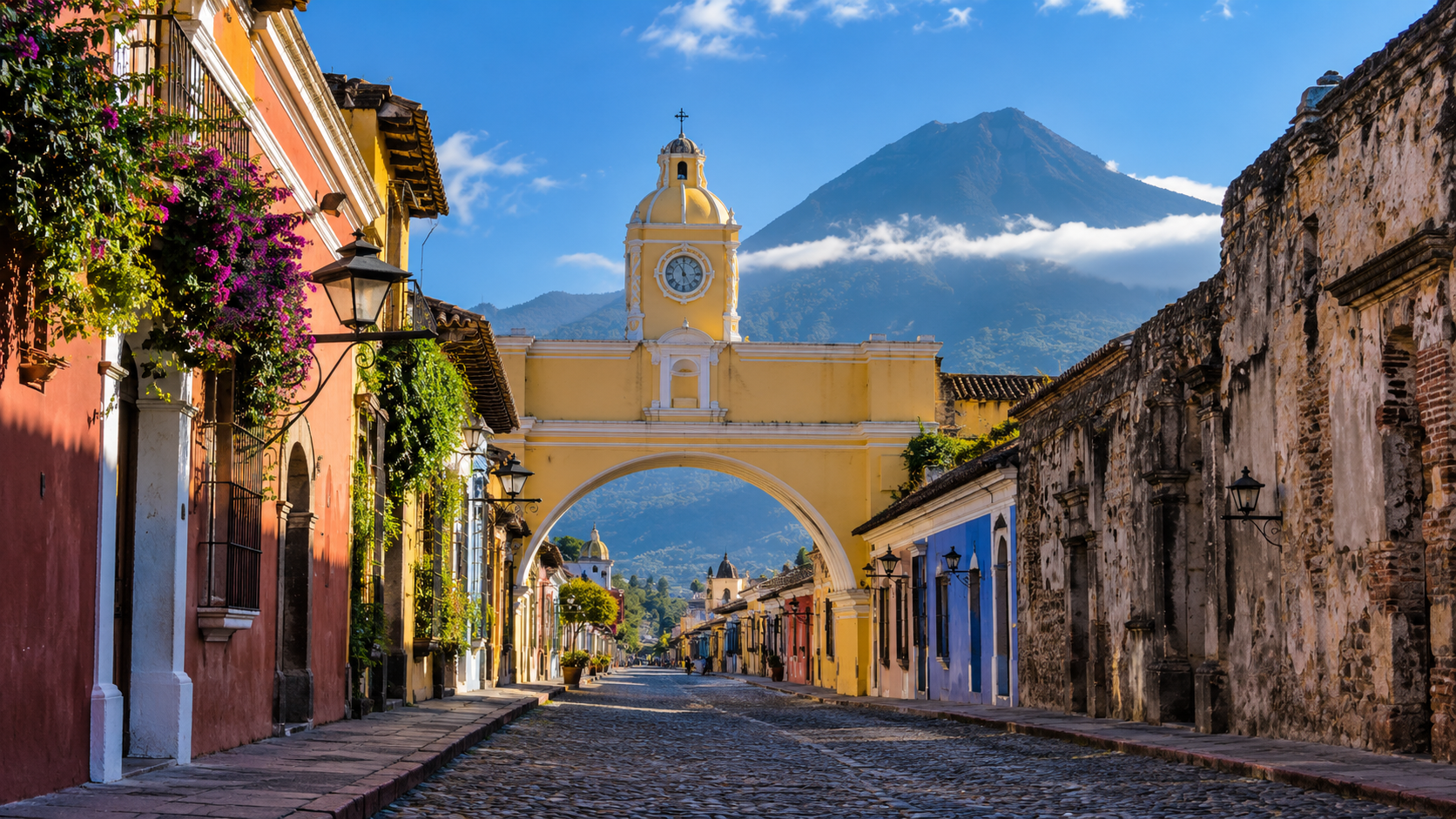 Antigua Guatemala, Guatemala. Paisaje generado ilustrativo.